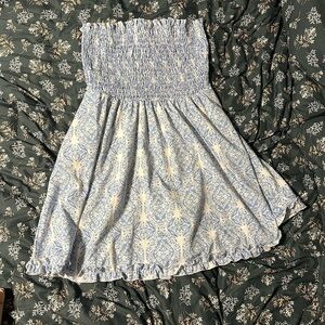 Blue and White Strapless Sun Dress